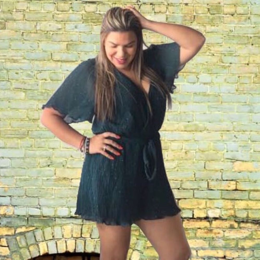 Hunter Green Gold Wrap Romper Dress Evening - Picture 8 of 8